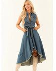 Asymmetrical Button-Front Denim Midi Dress