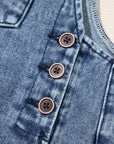 Solid Denim Distressed Bib Pocket Wide Leg Overall