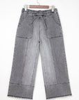 Denim Raw Hem Drawstring Wide Leg Pants