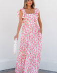 Floral Square Neck Ruffle Strap Maxi Dress