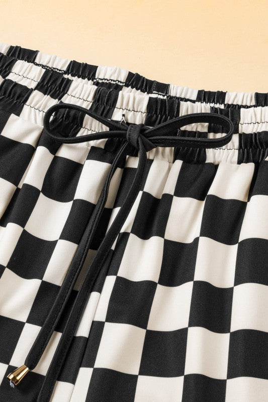 Checker Drawstring Elastic Waist Shorts