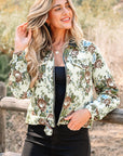 Floral Zip-Up Contrast Collared Jacket