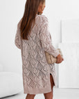Solid Openwork Knit Button-Up Cardigan