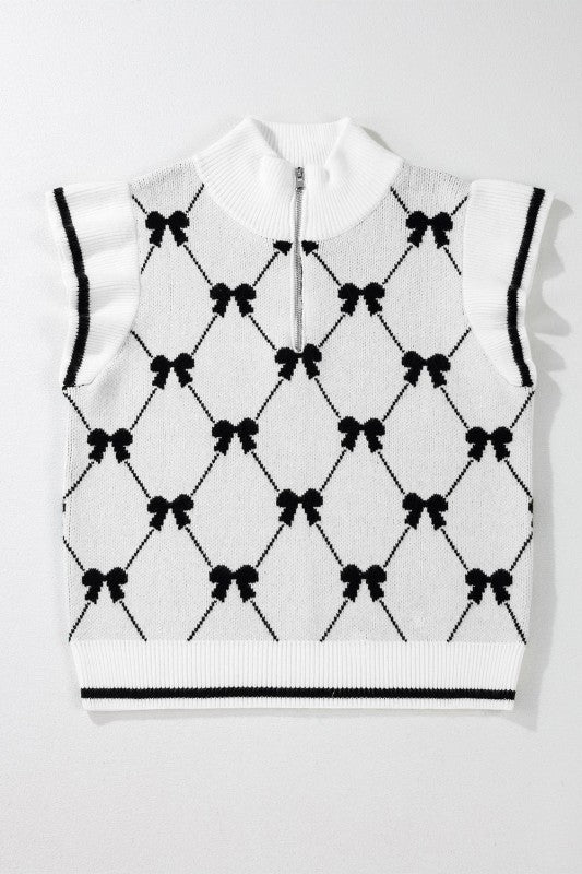 Bow Colorblock Quarter-Zip Collared Sweater