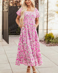 Dainty Floral Smocked Puff Sleeve Flowy Maxi Dress