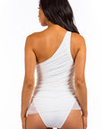 One Piece Single Shoulder Swimsuit with Mesh Skirting