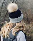 2 Tone Angora Knit Fur Pom Beanie