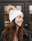 2 Tone Angora Knit Fur Pom Beanie
