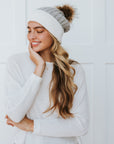 2 Tone Angora Knit Fur Pom Beanie
