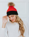 2 Tone Angora Knit Fur Pom Beanie