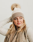 2 Tone Angora Knit Fur Pom Beanie