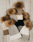 2 Tone Angora Knit Fur Pom Beanie