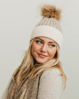 2 Tone Angora Knit Fur Pom Beanie