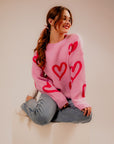 LE LIS Long Sleeve Round Neck Heart Printed Sweater