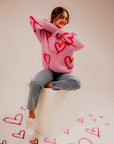 LE LIS Long Sleeve Round Neck Heart Printed Sweater