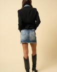 Denim Lab USA Frayed Hem Distressed Denim Skirt