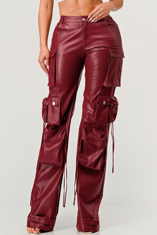 Athina Famous PU Leather Cargo Pants