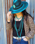Double Strand Blue Turquoise Beaded Necklace, Leather Tassel