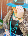 Double Strand Blue Turquoise Beaded Necklace, Leather Tassel