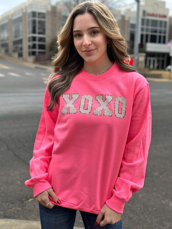 PLUS Neon Pink XOXO Faux Patch Sweatshirt