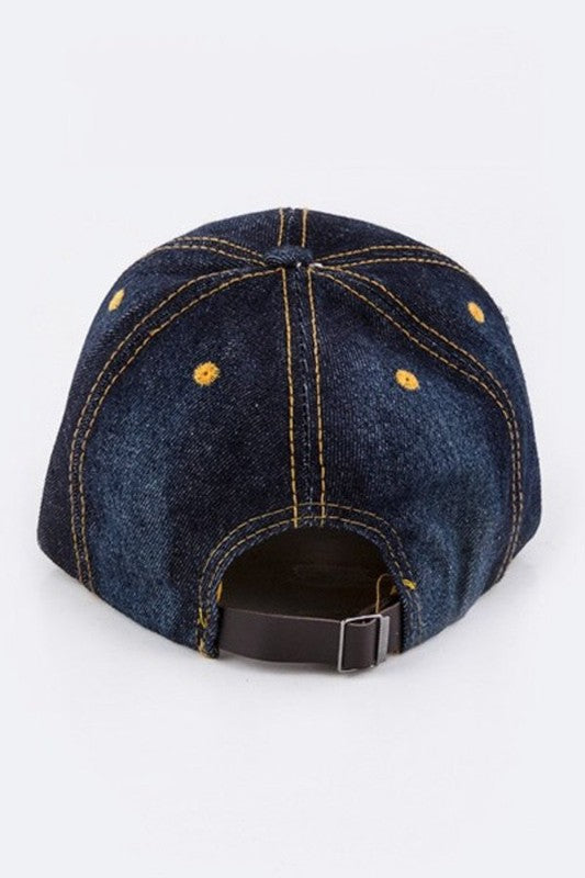 Fleur De Lis Crystal Embellished Denim Cap
