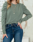 Basic Buttoned Puff Long Sleeve blouse top