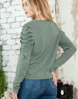 Basic Buttoned Puff Long Sleeve blouse top