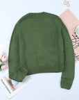 Green Pocket Button Cable Cropped Sweater Cardigan
