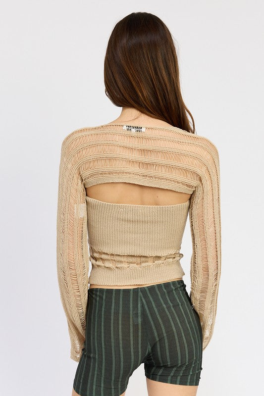 Emory Park Distressed Sweater Tube Top