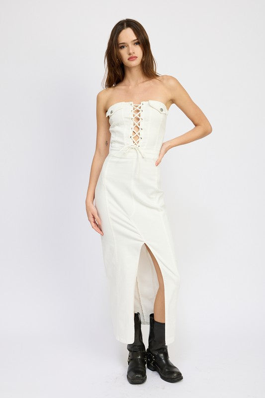 Emory Park Lace Up Corset Dress with Front Slit