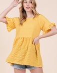 Marigold Textured Ruffle Sleeve Tunic Top