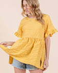 Marigold Textured Ruffle Sleeve Tunic Top