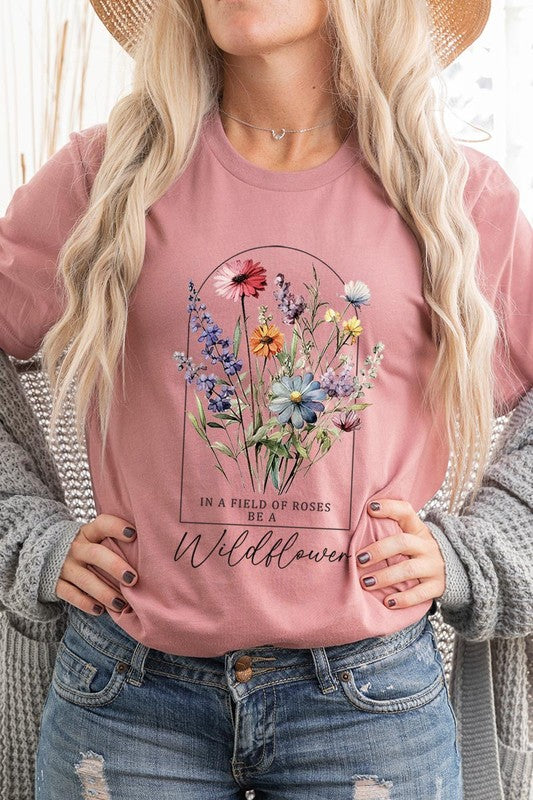 Roses Wildflower Floral Meadow Graphic T Shirts