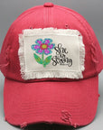 Religious She is Strong Flower Patch Hat