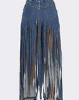 Cochella Bohemian Rhapsody Fringe Denim Skirt