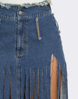 Cochella Bohemian Rhapsody Fringe Denim Skirt