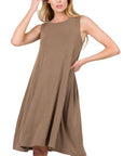 Zenana Sleeveless Flared Dress with Side Pockets