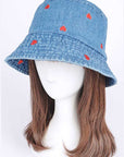 Heart Embroidered Denim Bucket Hat