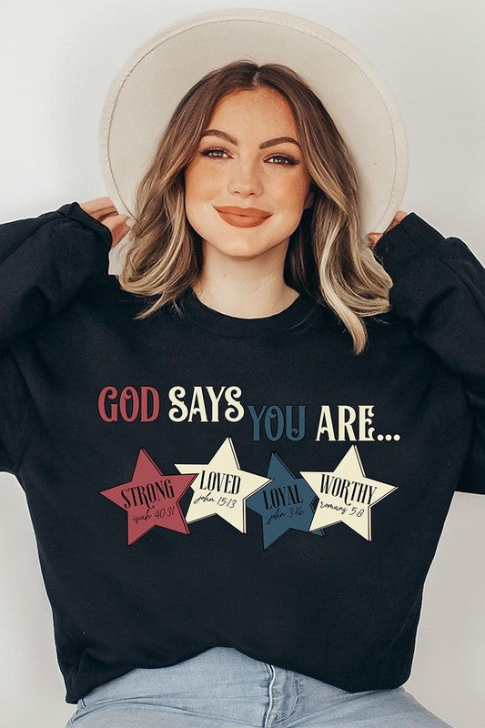 God Strong Loved Oversized Graphic Sweatshirts