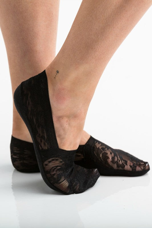 No Slip Floral Lace Sneaker Socks- 3 Pack