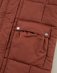 Solid Quilted Stand-Neck Zip-Up Buttoned Puffer Coat