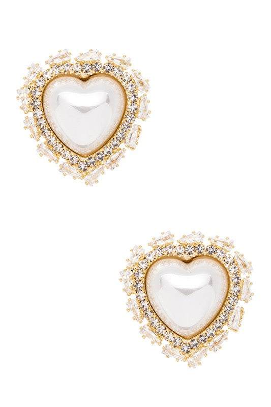 Baguette CZ Rhinestone Heart Shape Post Earrings