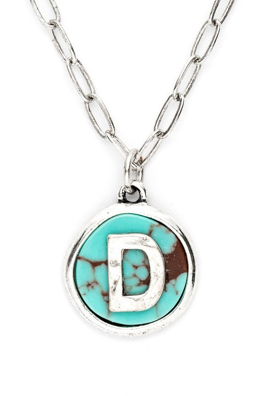 Initial D Turquoise Pendant Necklace