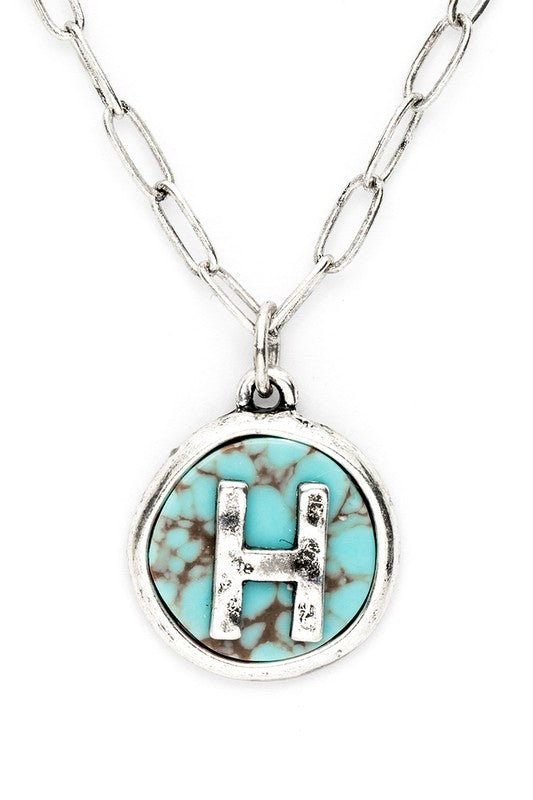 Initial H Turquoise Pendant Necklace