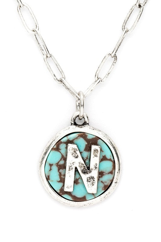 Initial N Turquoise Pendant Necklace