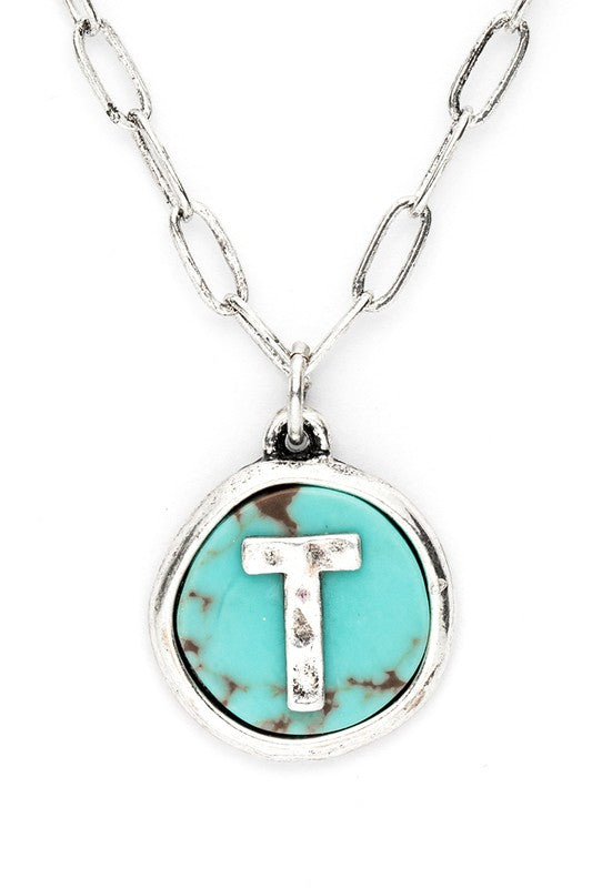 Initial T Turquoise Pendant Necklace