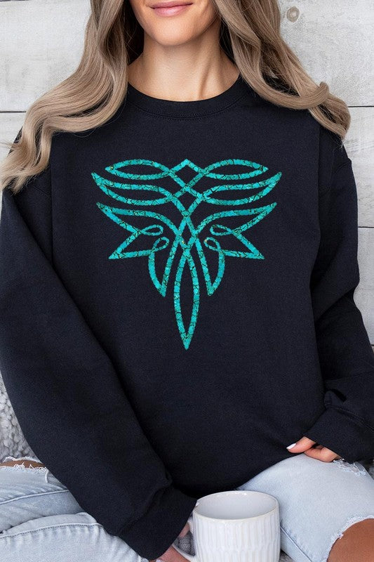 Turquoise Boot Stitch Graphic Fleece Sweatshirts