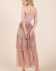 Tiered Mesh Tulle Maxi Skirt — Embossed Romantic Ruffle Skirt
