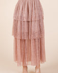 Tiered Mesh Tulle Maxi Skirt — Embossed Romantic Ruffle Skirt