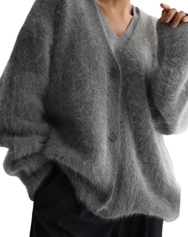 Miss Sparkling |Fuzzy Oversized Button Front Cardigan